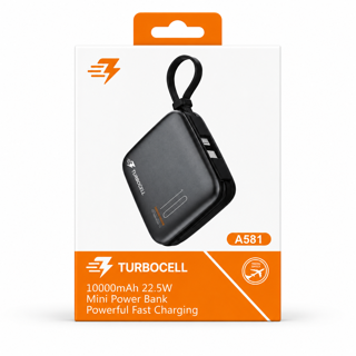 پاوربانک 10000 میلیآمپرساعت TurboCell A581 | شارژ سریع، نمایشگر دیجیتال و طراحی سبک