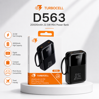 پاوربانک 20000 میلی‌آمپرساعت TurboCell D563 | شارژ سریع، ظرفیت بالا و نمایشگر دیجیتال