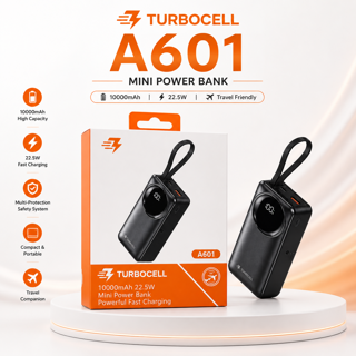 پاوربانک 10000 میلی‌آمپرساعت TurboCell A601 | شارژ سریع، نمایشگر دیجیتال و طراحی سبک