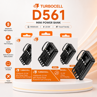 پاوربانک 10000 میلی‌آمپرساعت TurboCell D561 | شارژ سریع، نمایشگر دیجیتال و طراحی سبک